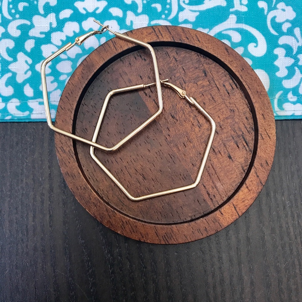 NEW!💙💎HEXAGON! GOLDEN HOOPS!💎💙MODERN! AWESOME! - Picture 4 of 7